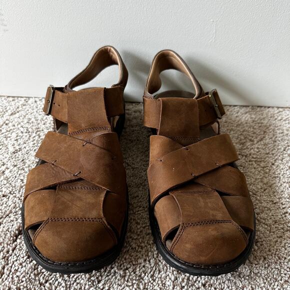 Abeo Brandon Neutral Leather Fisherman Sandals Leather Brown Mens 10 Bio Systems - Picture 2 of 15